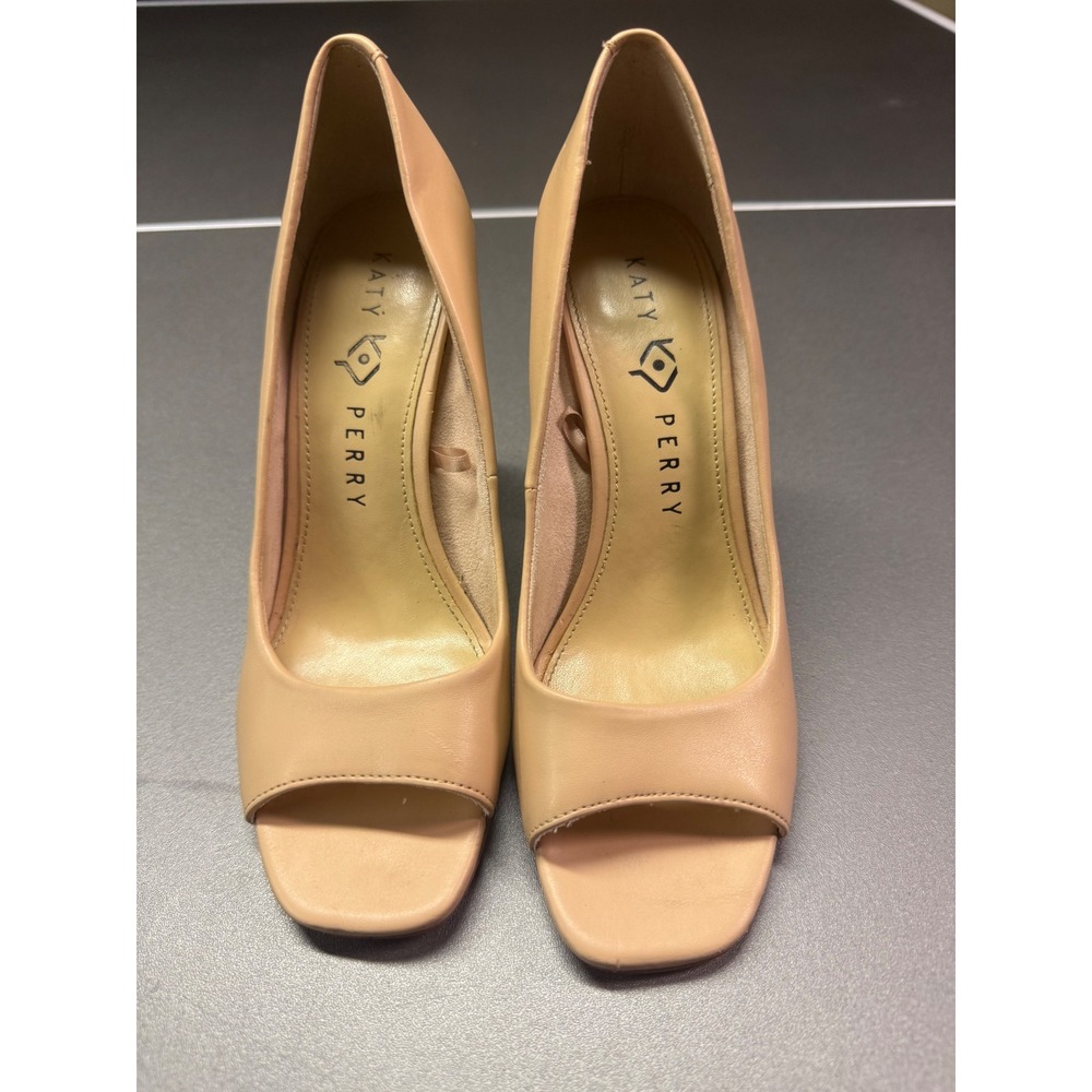 Katy Perry The Catie Nude Peep Toe Woven Chevron Block Heels Pumps Size 7.5M